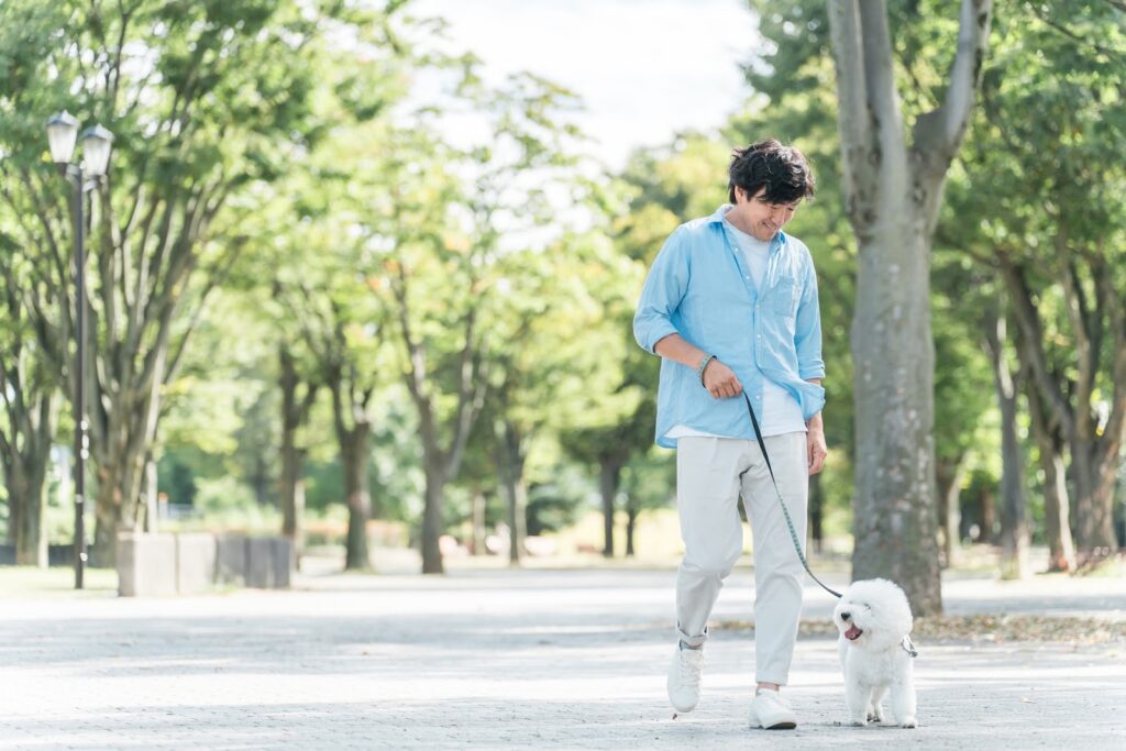 犬の散歩をする男性