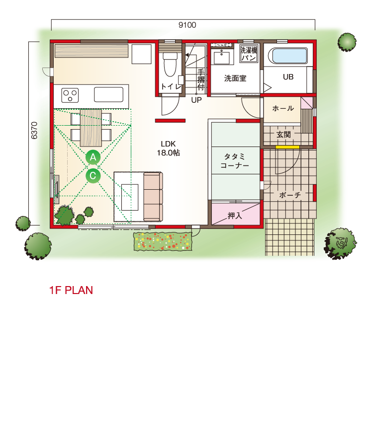 開放的な吹き抜けが特徴的な2階建ての家